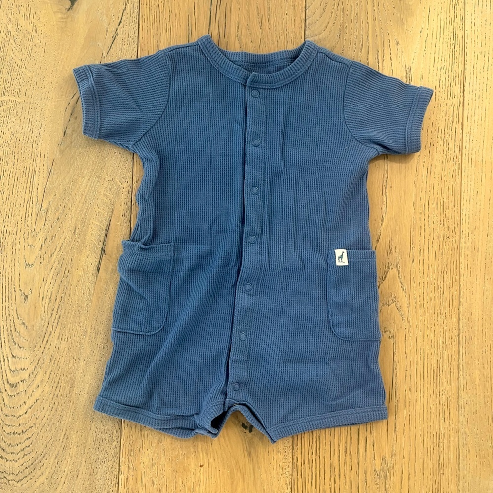 Carters Baby Boy Coveralls Shorts Romper Blue Navy Button 12 months - Picture 1 of 5